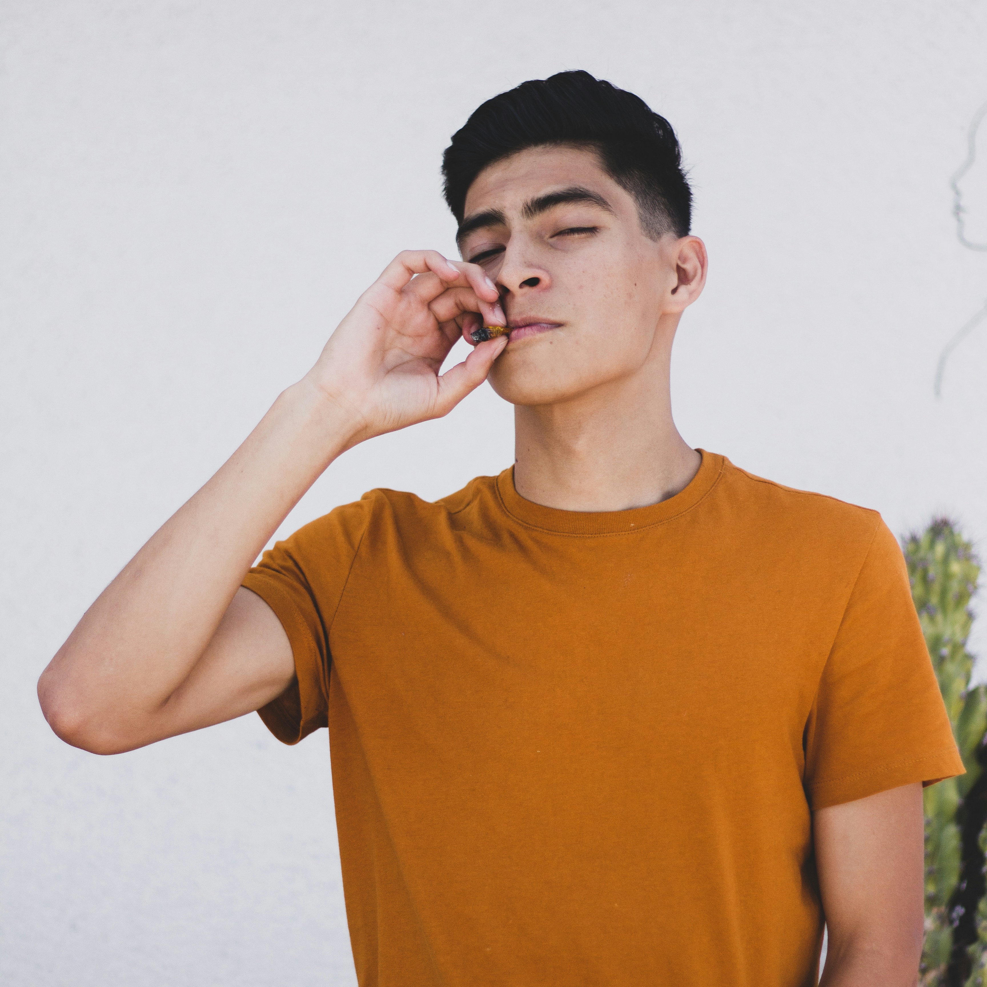 man in yellow crew neck t-shirt