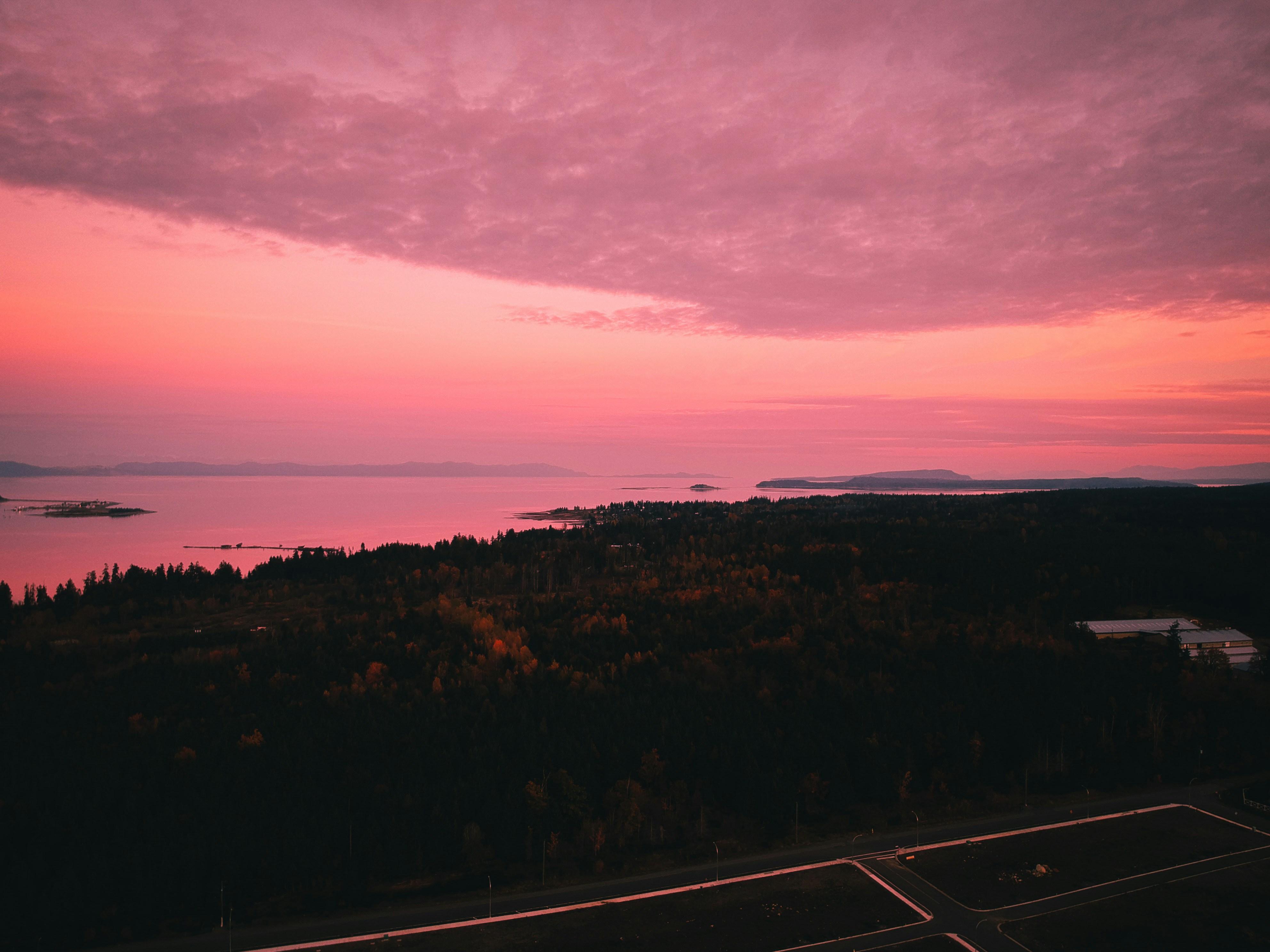 aerial view of city during sunset