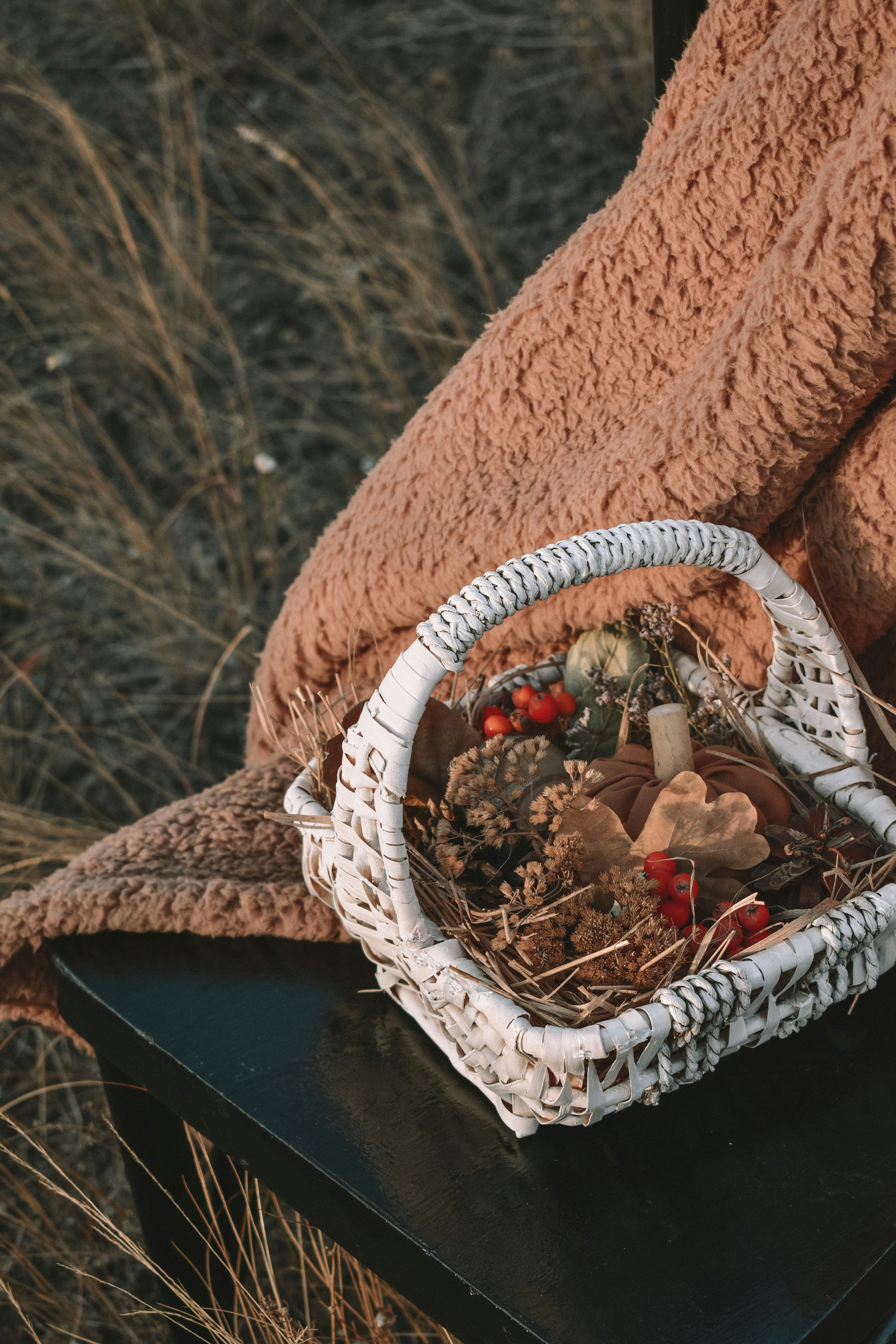 brown and white wicker basket