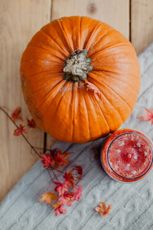 Orange pumpkin on white textile