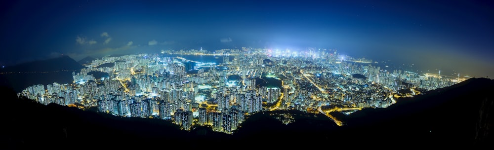 aerial view of city during night time