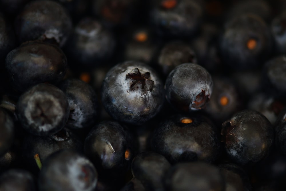 Frutas redondas negras en fotografía de primer plano
