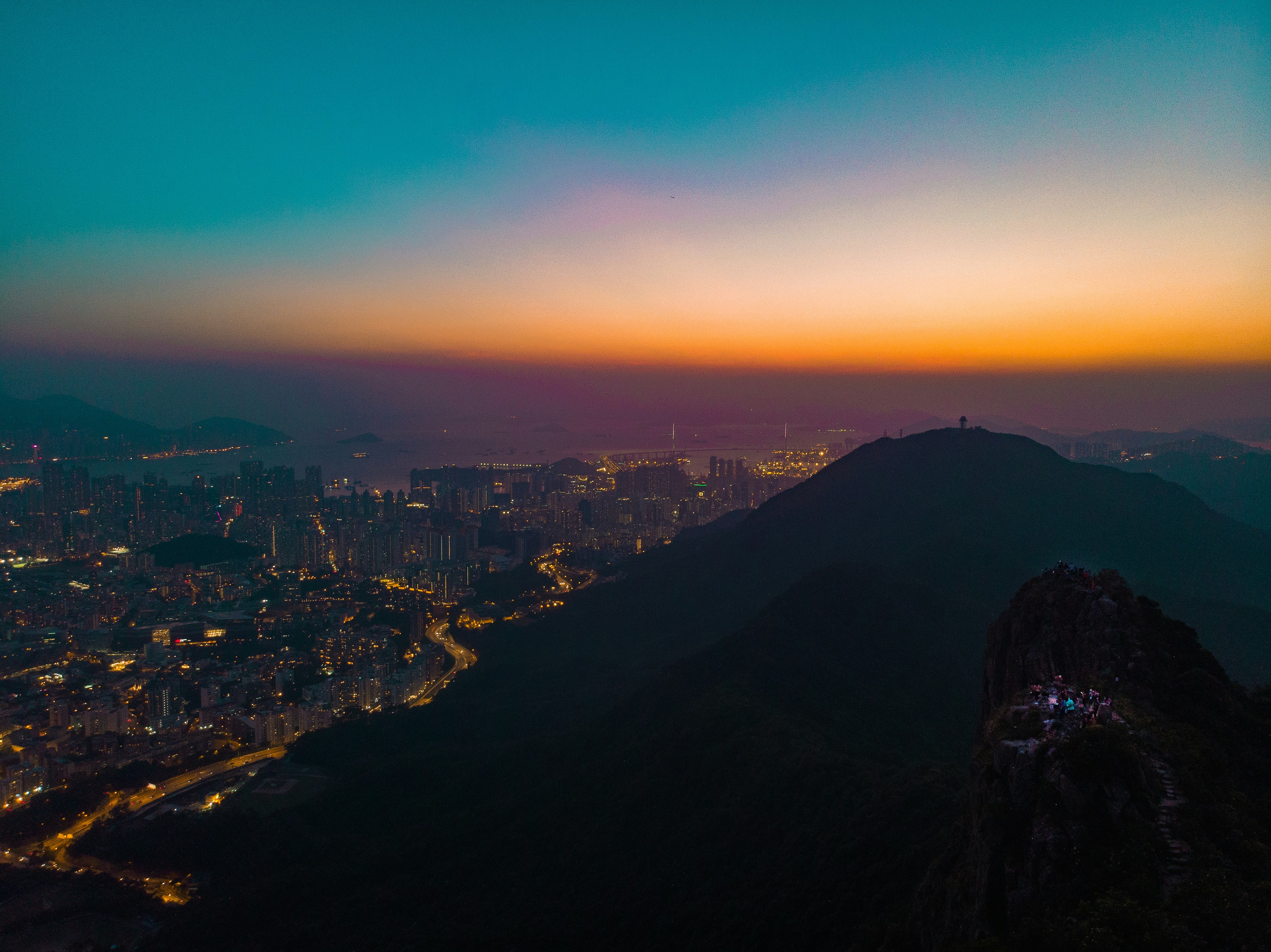 aerial view of city during sunset