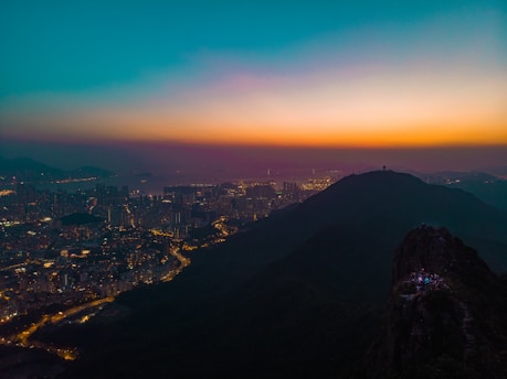 aerial view of city during sunset