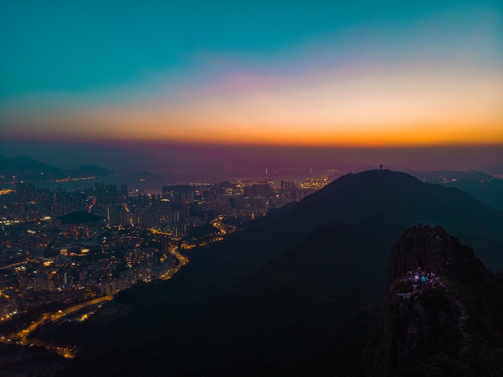 aerial view of city during sunset