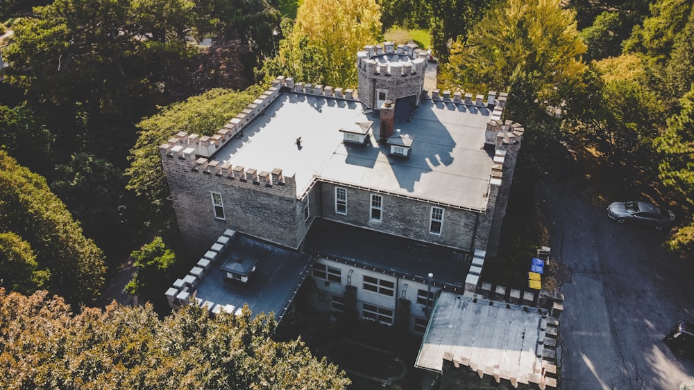 aerial view of gray concrete building