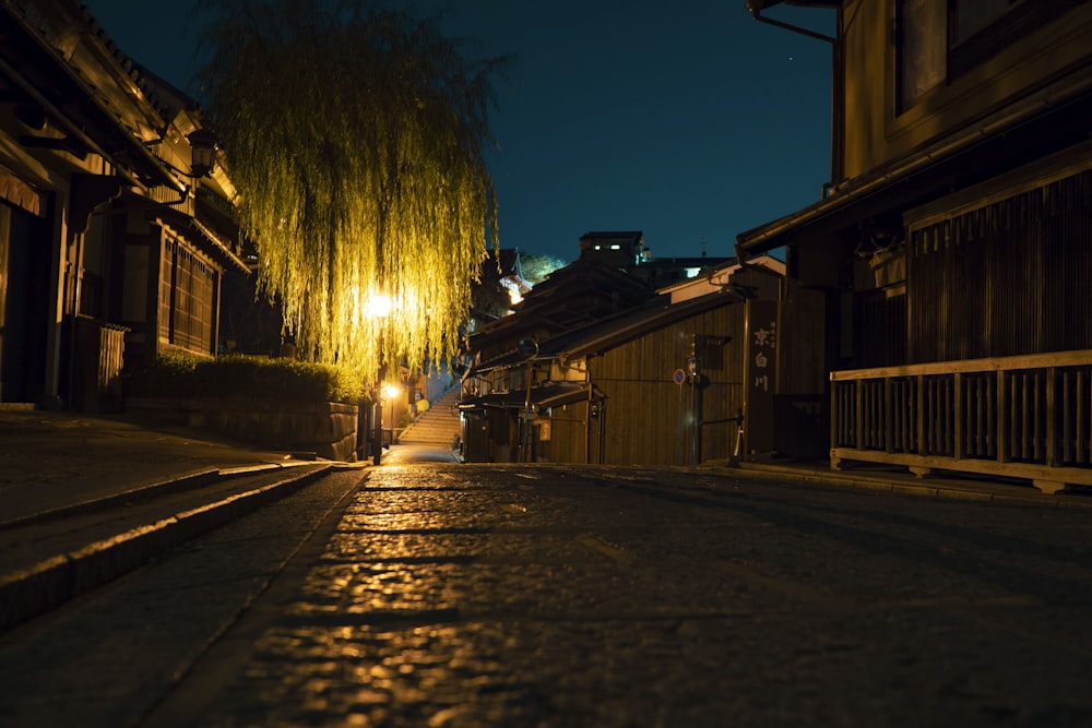 lighted street lights on street during night time