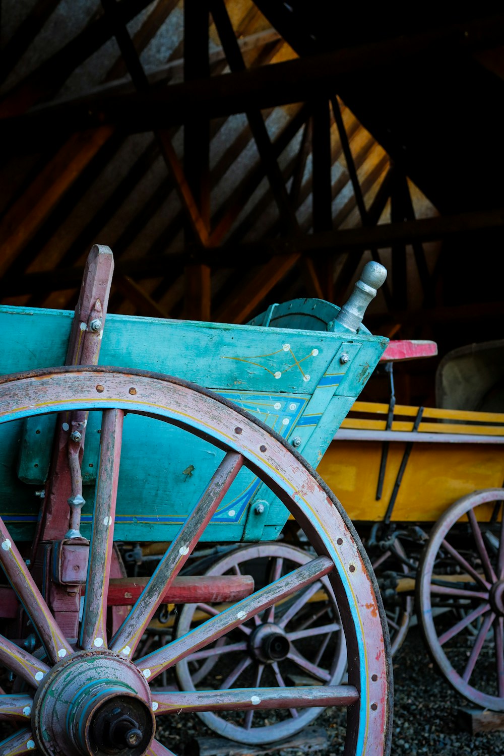 red and yellow wooden carriage