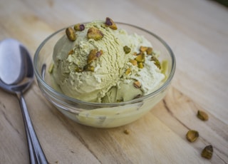 ice cream in clear glass bowl