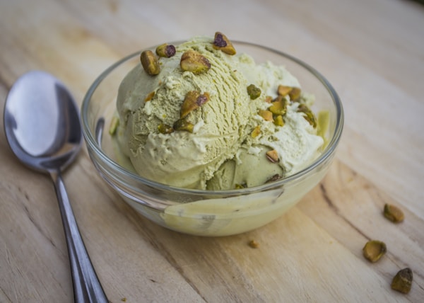 ice cream in clear glass bowl