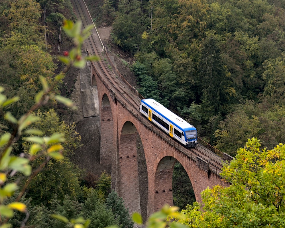 white train on bridge during daytime