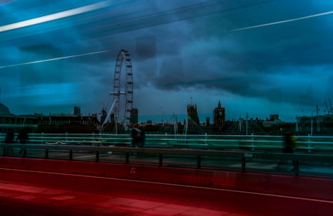 A dynamic photo of a London cityscape with digital connections symbolizing influencer networks.