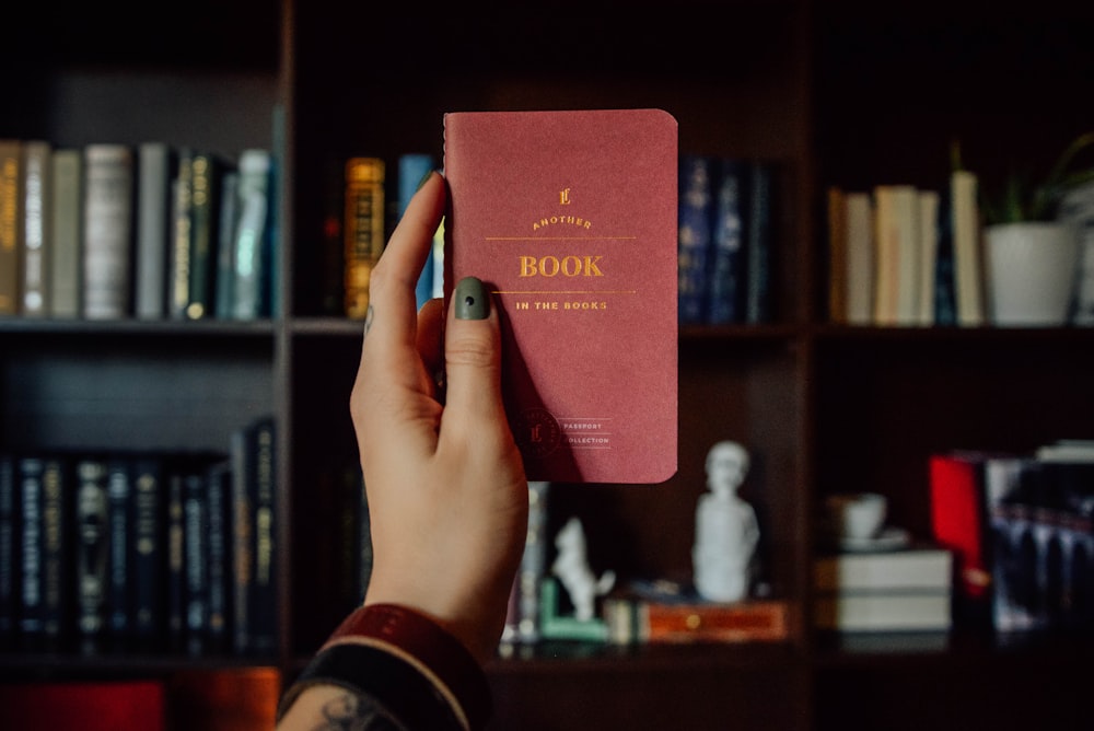 person holding red and brown book