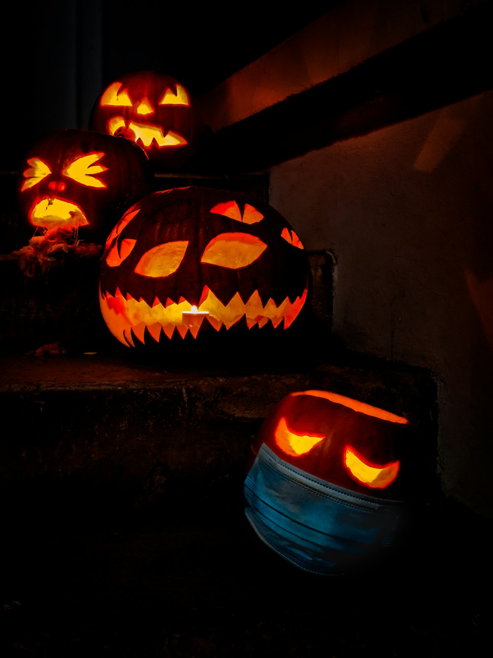 jack o lantern on brown wooden table