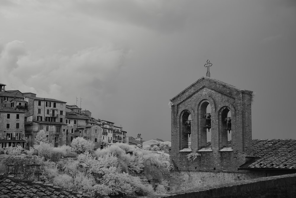 grayscale photo of concrete building