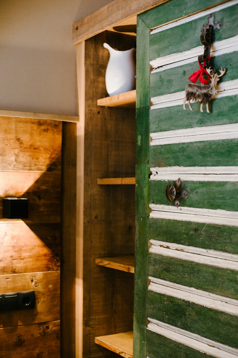 green and brown wooden staircase