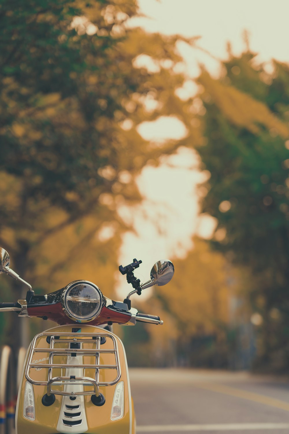 red and black motorcycle in tilt shift lens