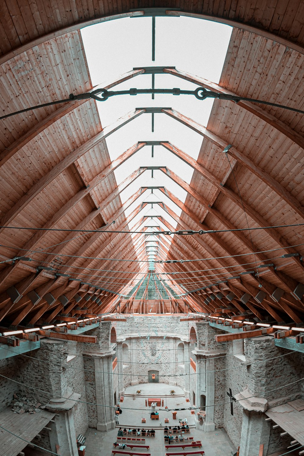 brown wooden ceiling with light fixture