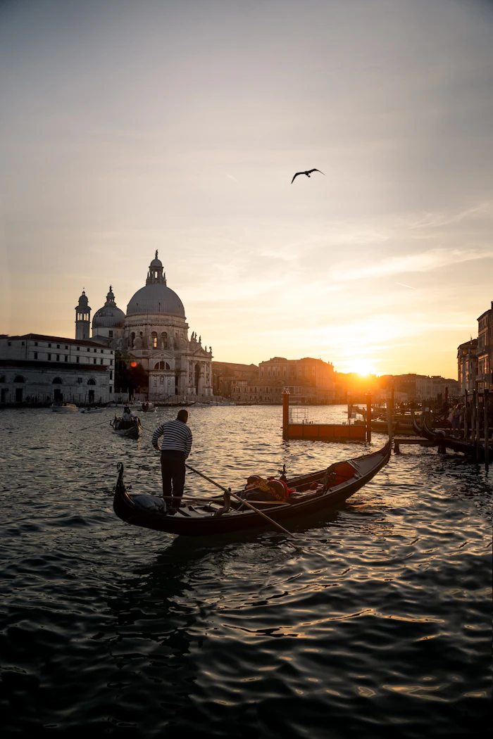Gondolier at sunset