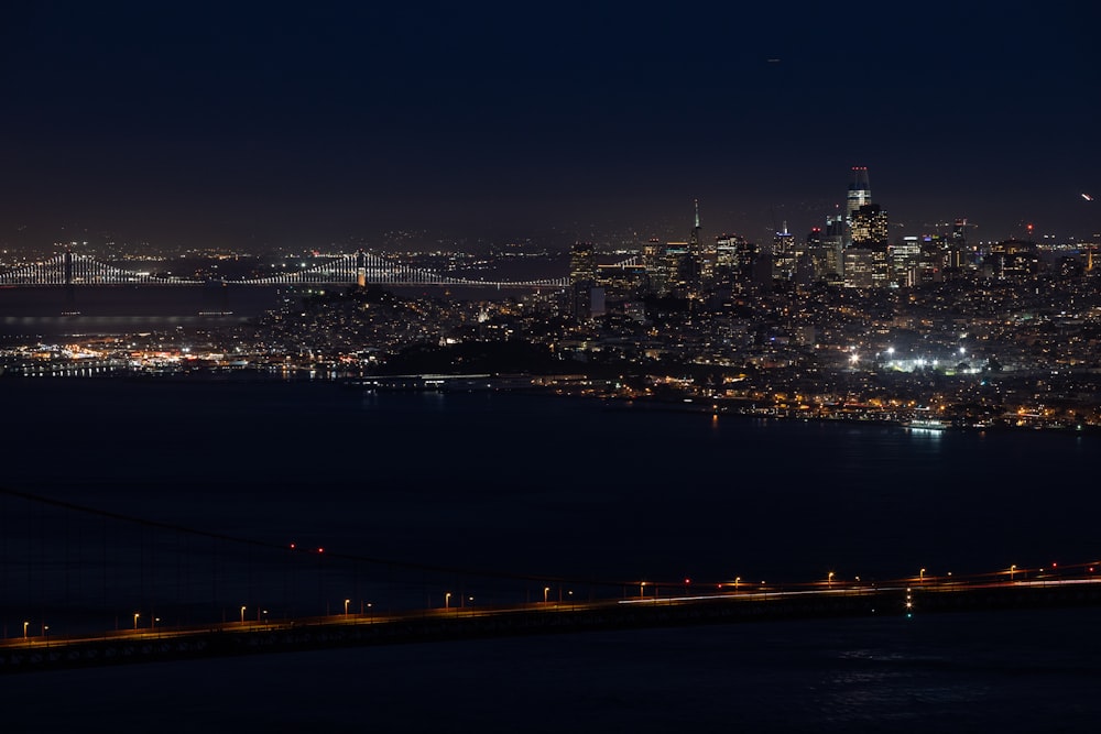 city skyline during night time