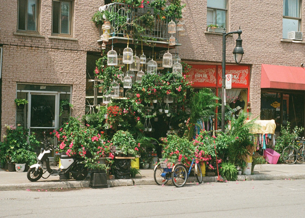 bicycle parked beside red and brown concrete building