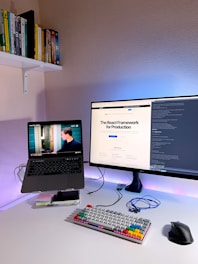 A cozy home office setup with a computer running local server projects.