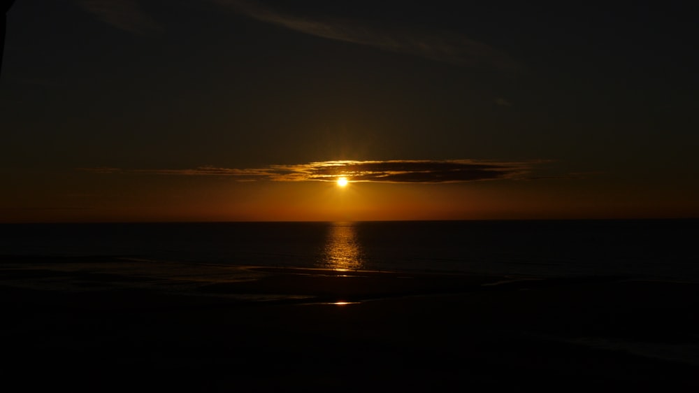 body of water during sunset