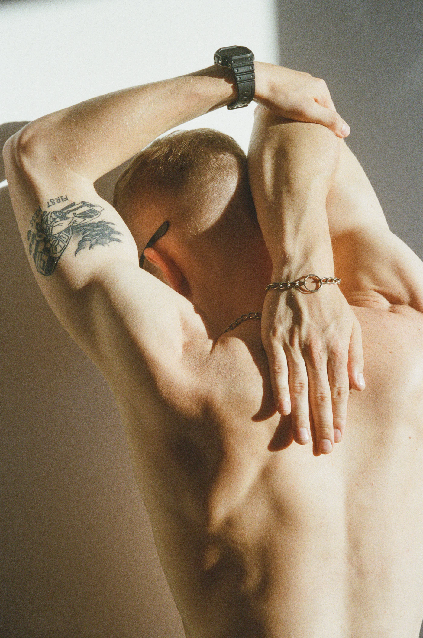 Athletic male recovery posture — repair and mobility