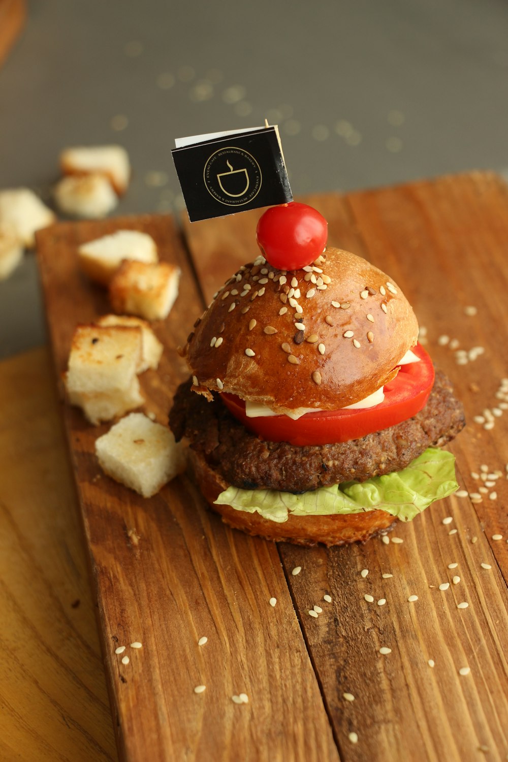 burger with tomato and lettuce