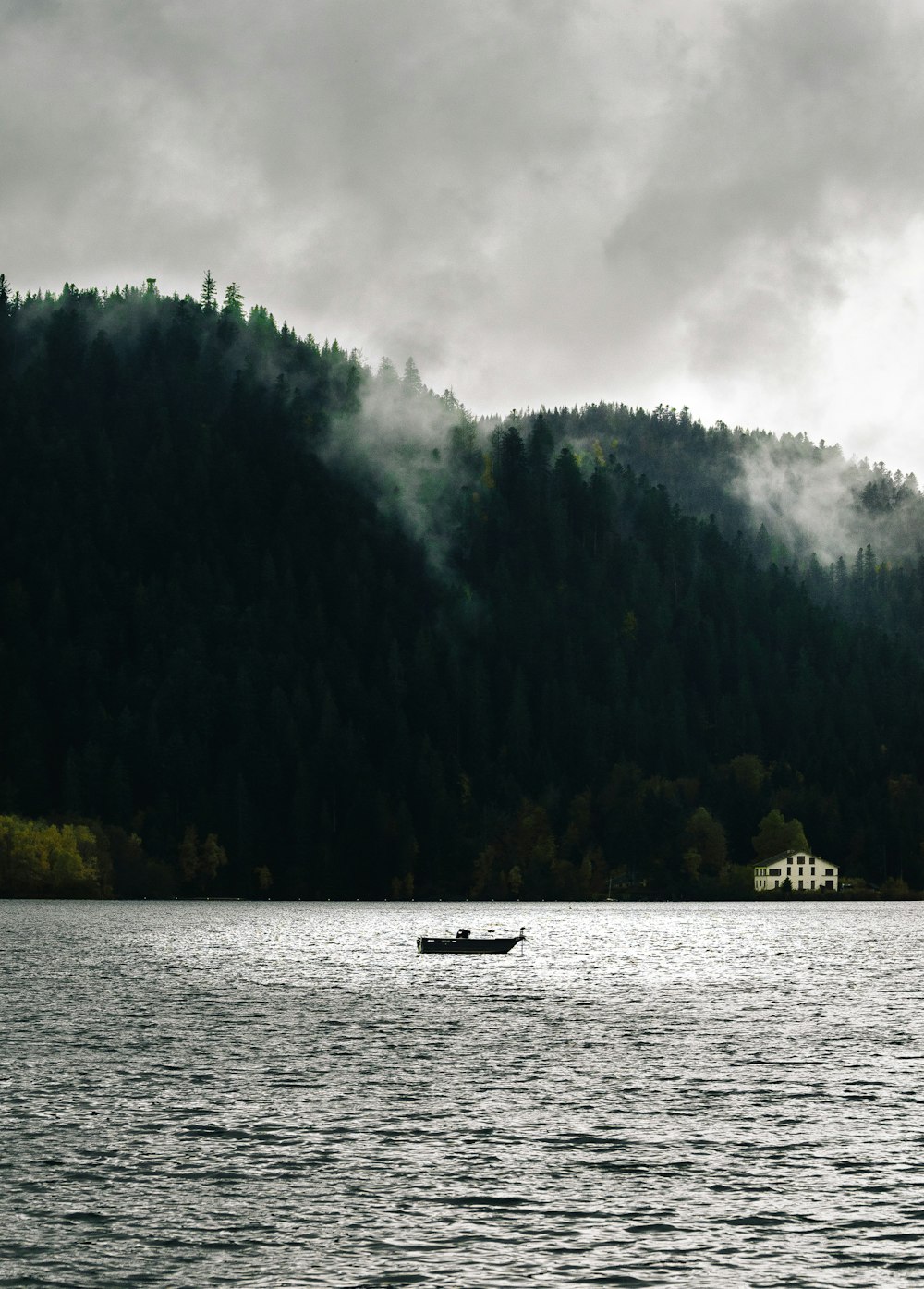 boat on sea near green trees under cloudy sky during daytime