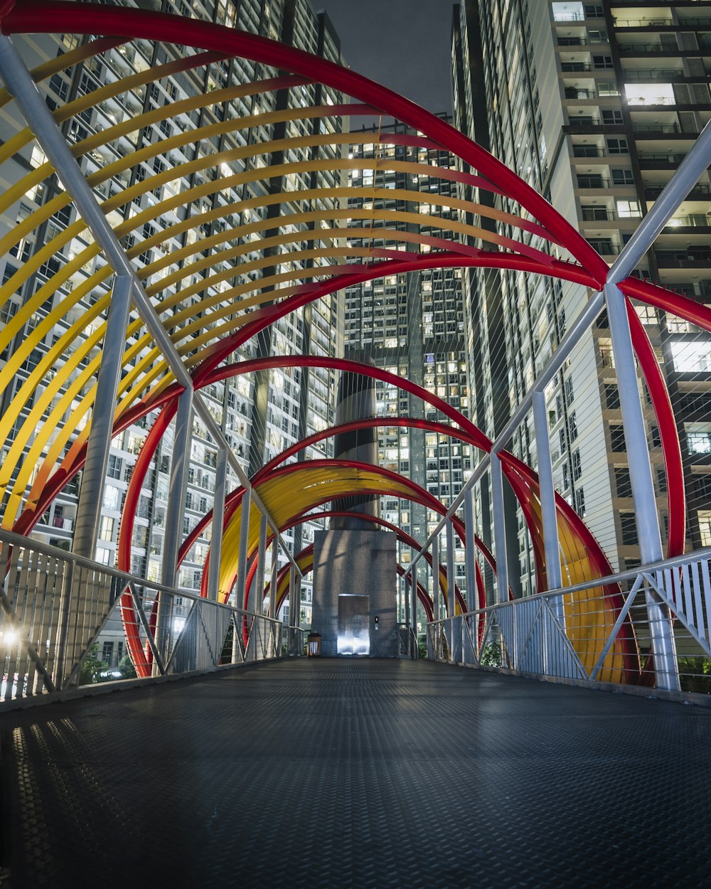 red and yellow tunnel with glass walls