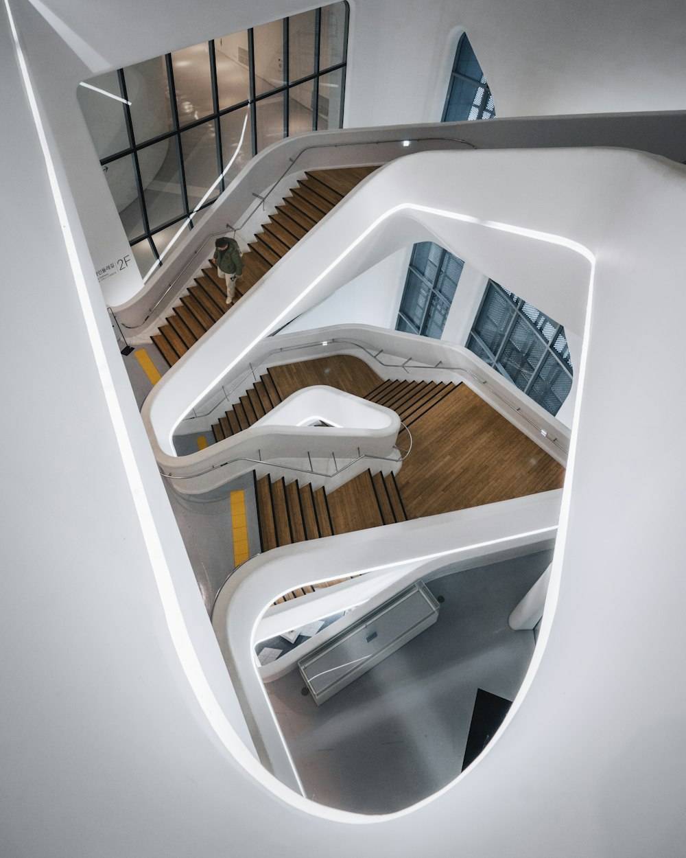 white and brown wooden staircase