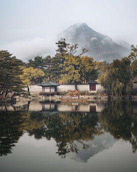 A serene Korean temple setting where bamboo salt is traditionally prepared.