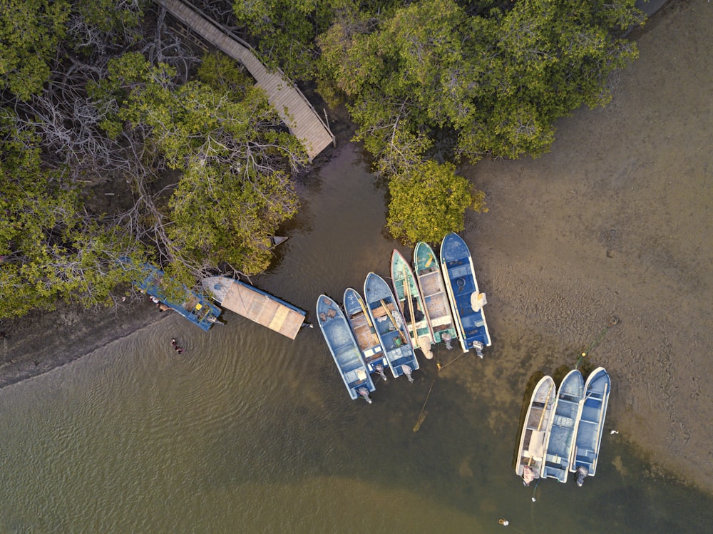 aerial view of blue and white boat on river during daytime