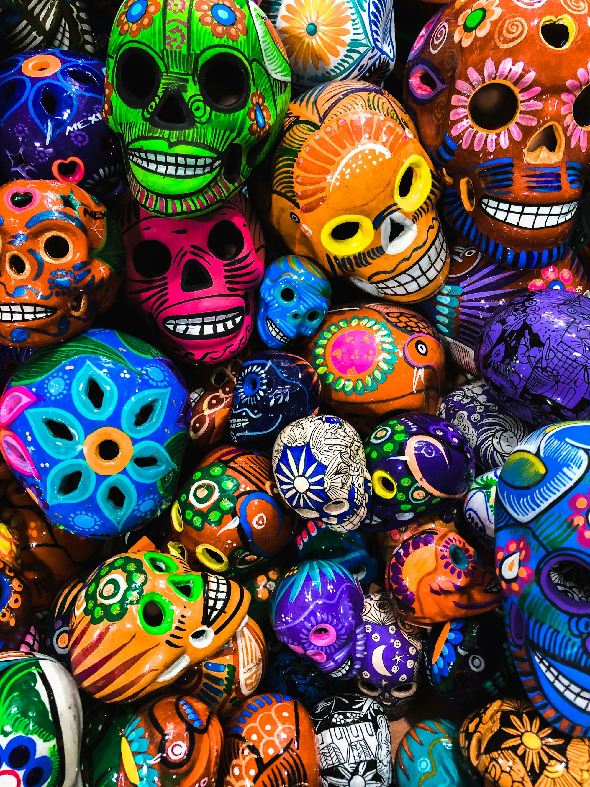 Mexican Traditional day of the dead skulls full of joy