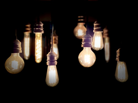A display of various light bulbs in different shapes.