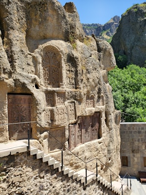 The ancient monastery of Geghard carved into a mountainside in Armenia