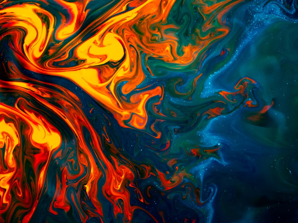 orange and blue abstract painting