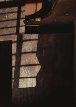 A moody still from a cinematic short film with dramatic lighting and deep shadows.