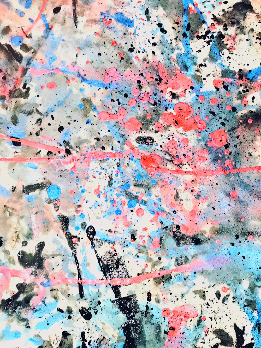 pintura abstracta roja, blanca y azul