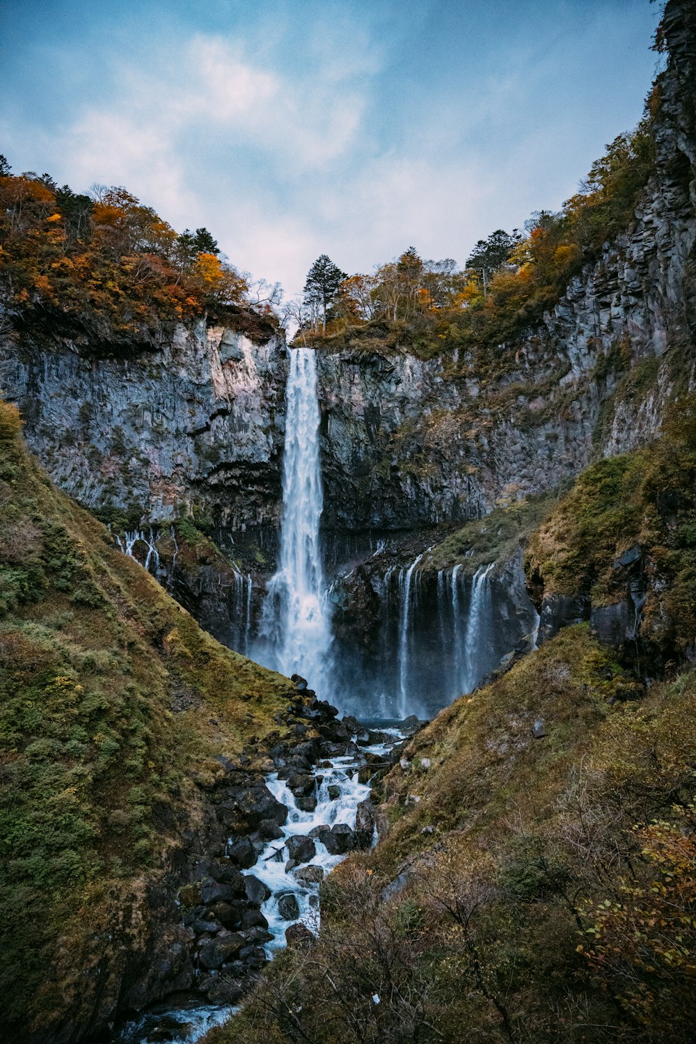 waterfalls in the middle of rocky mountain