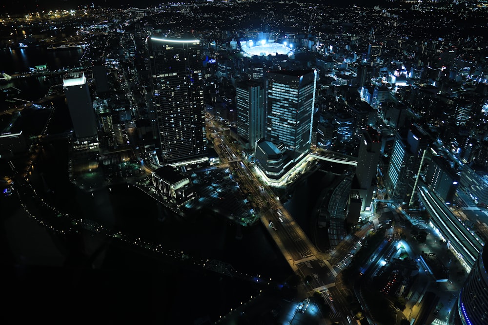 aerial view of city during night time