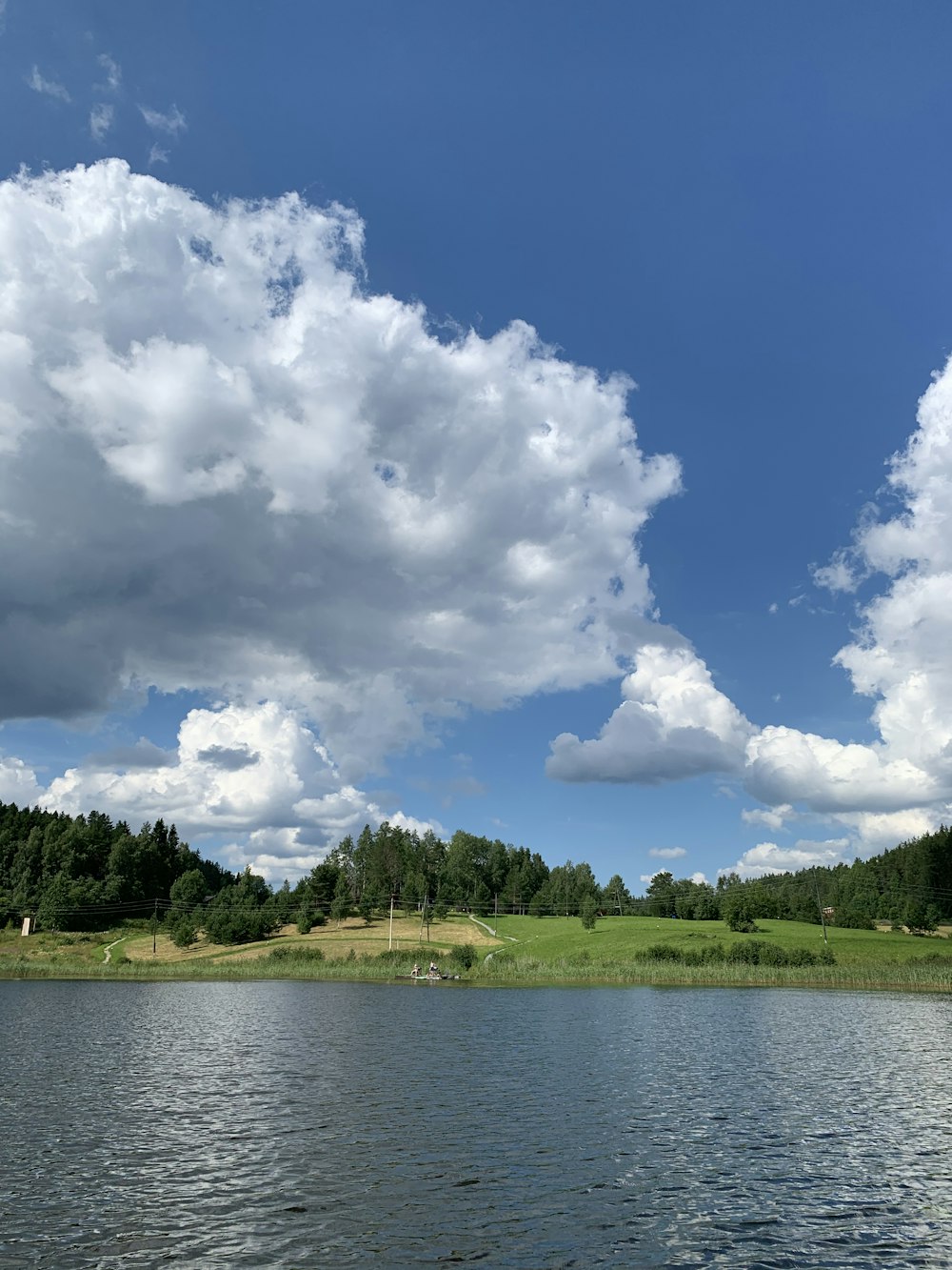 green trees beside river under white clouds and blue sky during daytime