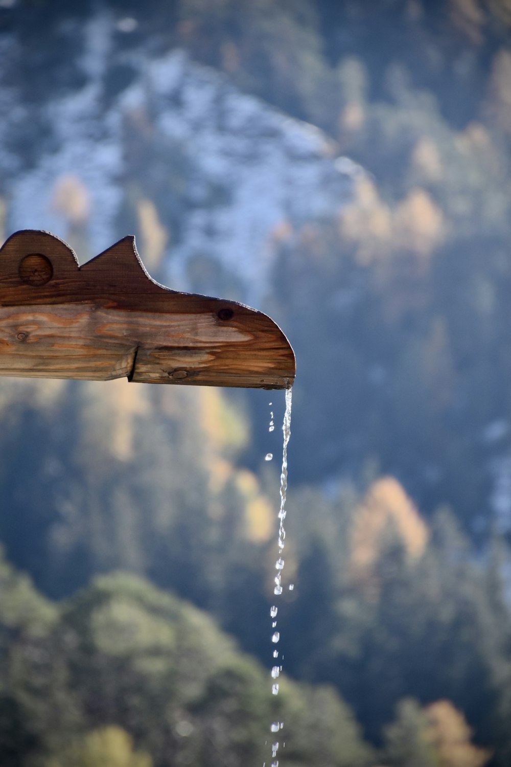 brown wooden cross with water droplets