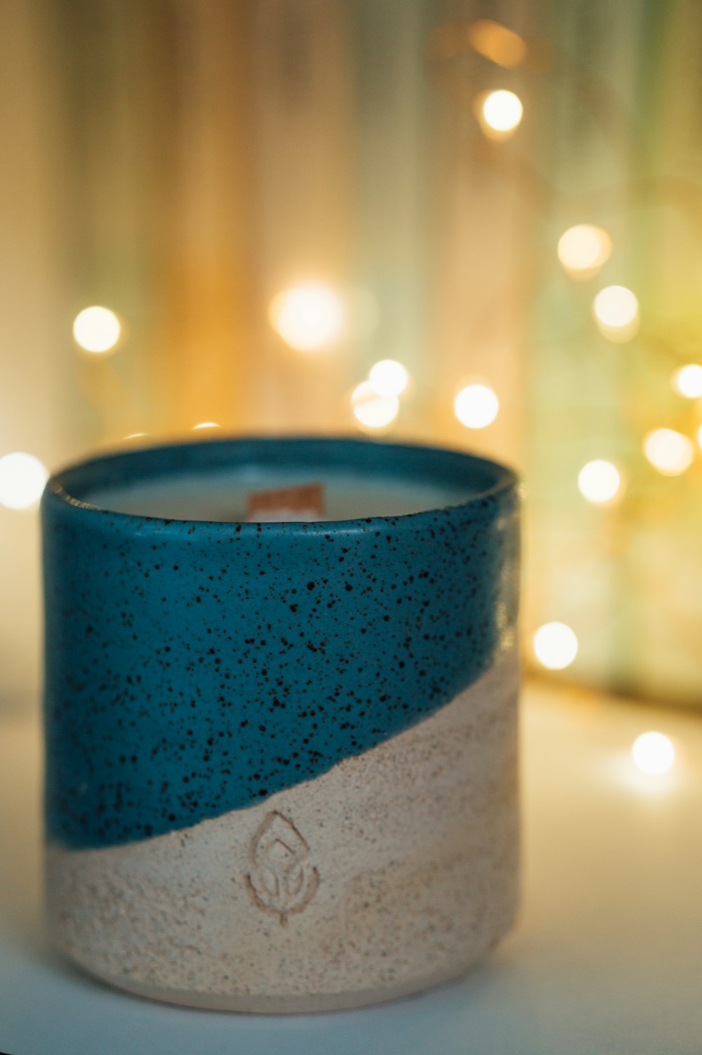 blue and white candle holder