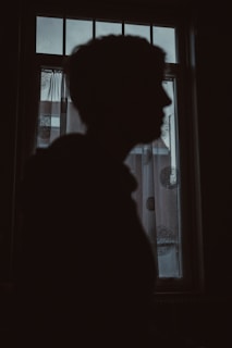silhouette of woman standing near window