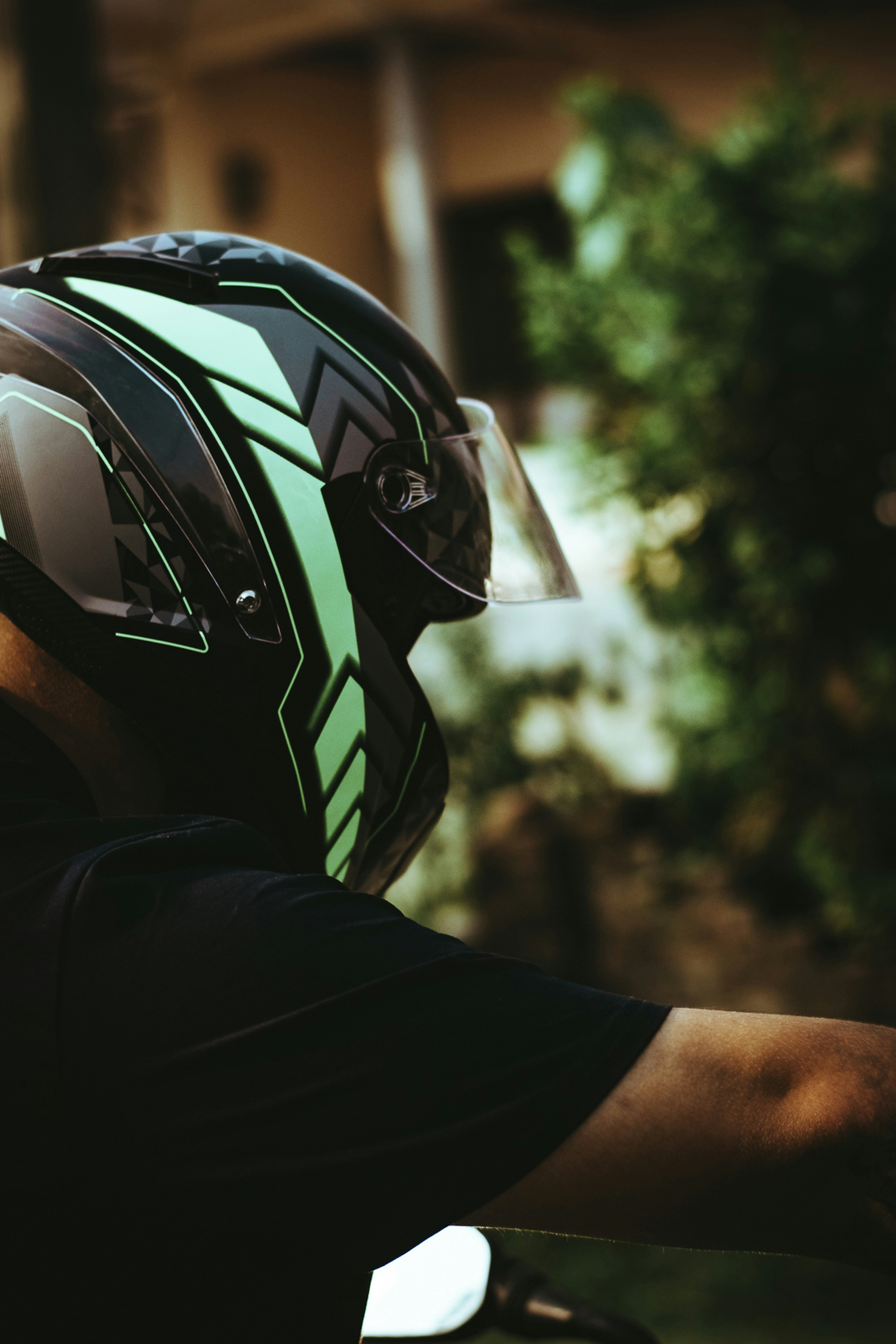 person in black and white helmet