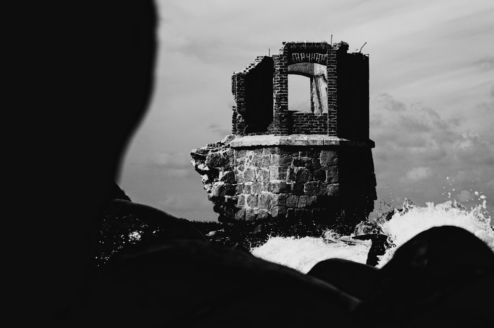 grayscale photo of concrete building