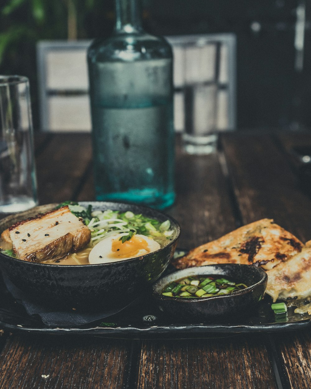 sliced bread on black ceramic plate