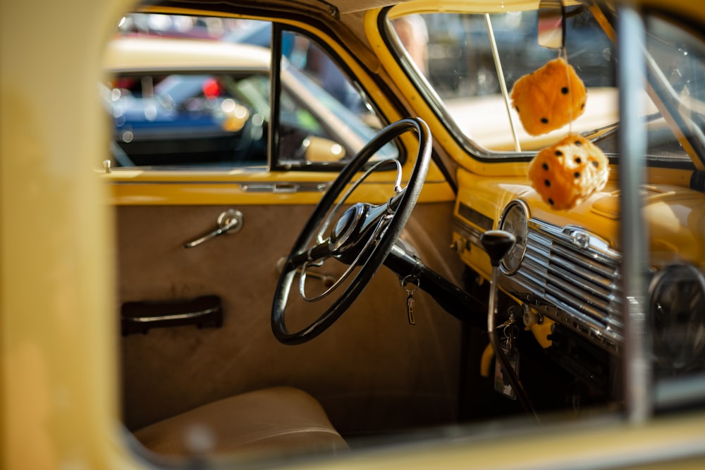 yellow and black car interior